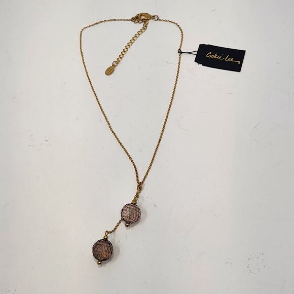 Cookie Lee Smoke Brown Bauble Pendant Chain Necklace Gold Tone Casual Jewelry - Picture 3 of 5